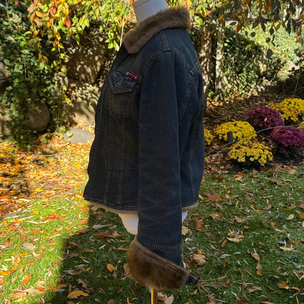 GUESS TRUE VINTAGE 80s RARE FAUX FUR DENIM / JEAN JACKET - L 💙🔥 - Picture 3 of 11